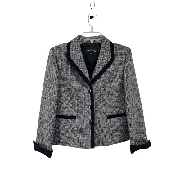 Evan Picone Jackets & Blazers - Evan-Picone Blazer Jacket Womens 12P Used Gray Black Trim Lined Petite